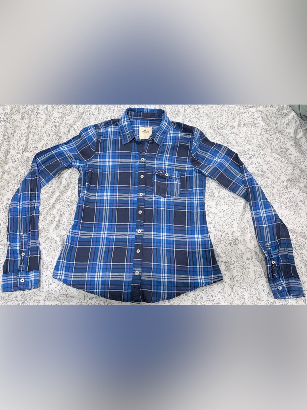 Y2K Hollister Blue Plaid Long-Sleeve Button-Down Shirt
